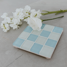 Load image into Gallery viewer, Glass Light Blue Coaster - Checkered
