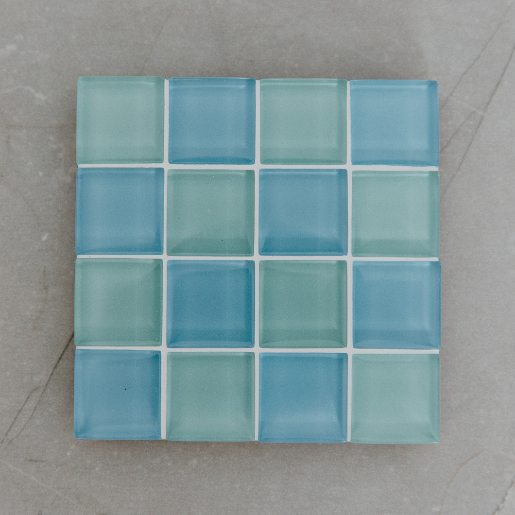 Glass Blue Coaster - Checkered