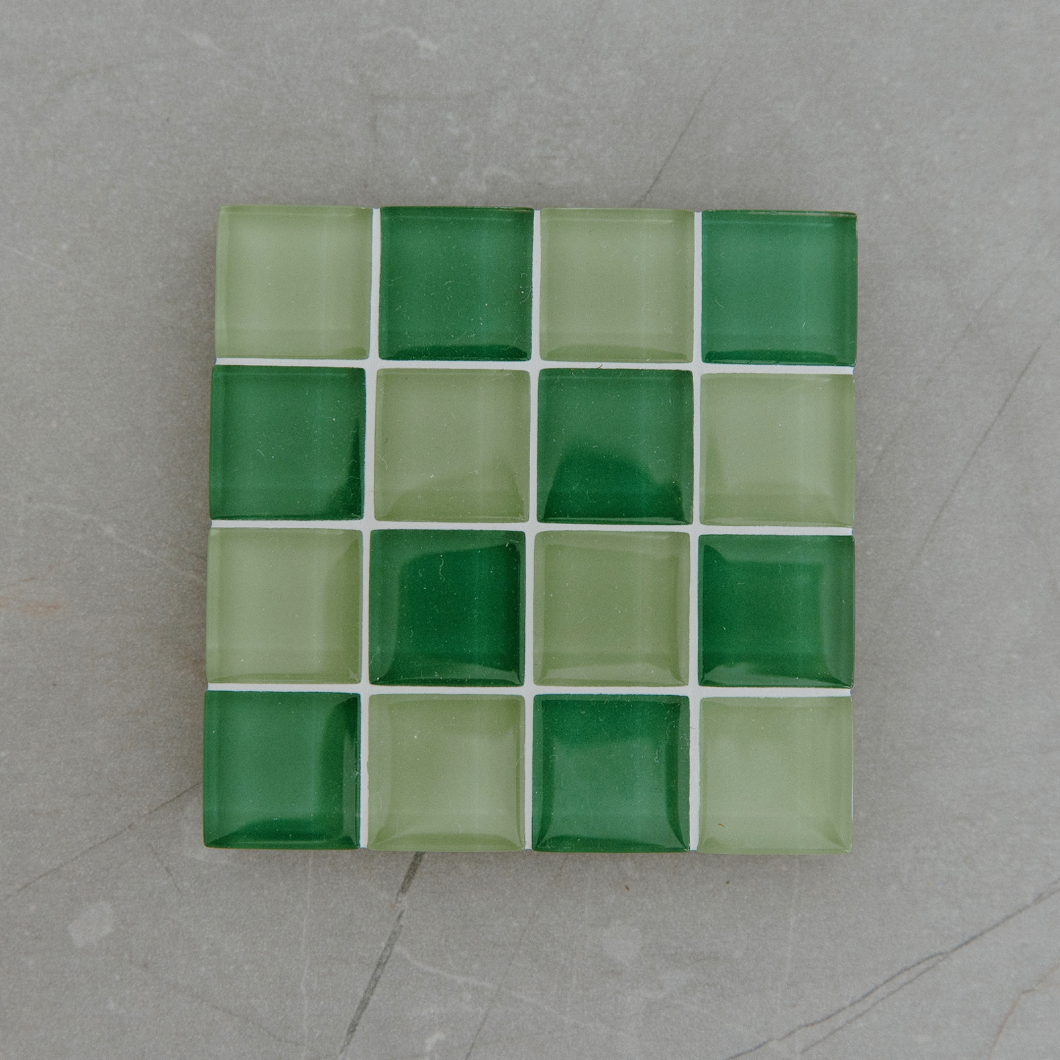 Glass Emerald Coaster - Checkered
